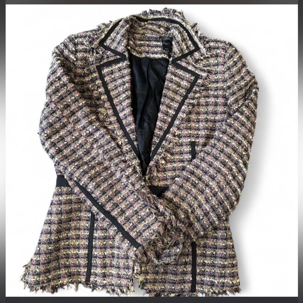 Bisou Bisou Tweed Blazer Jacket in Black, Pink, Cream